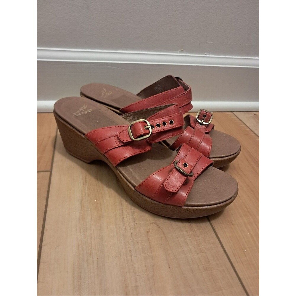 Dansko Sandals Women's 40 9.5/10 Orange Straps Leather Platform Jessie Summer